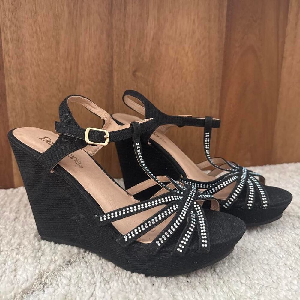 Bella Marie Black Wedge Heels